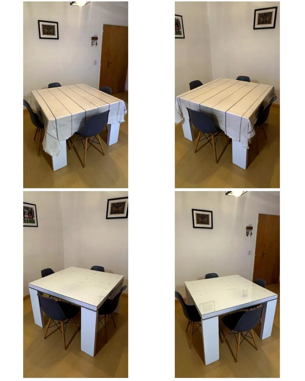Mesa melamina c/ vidrio y manteles