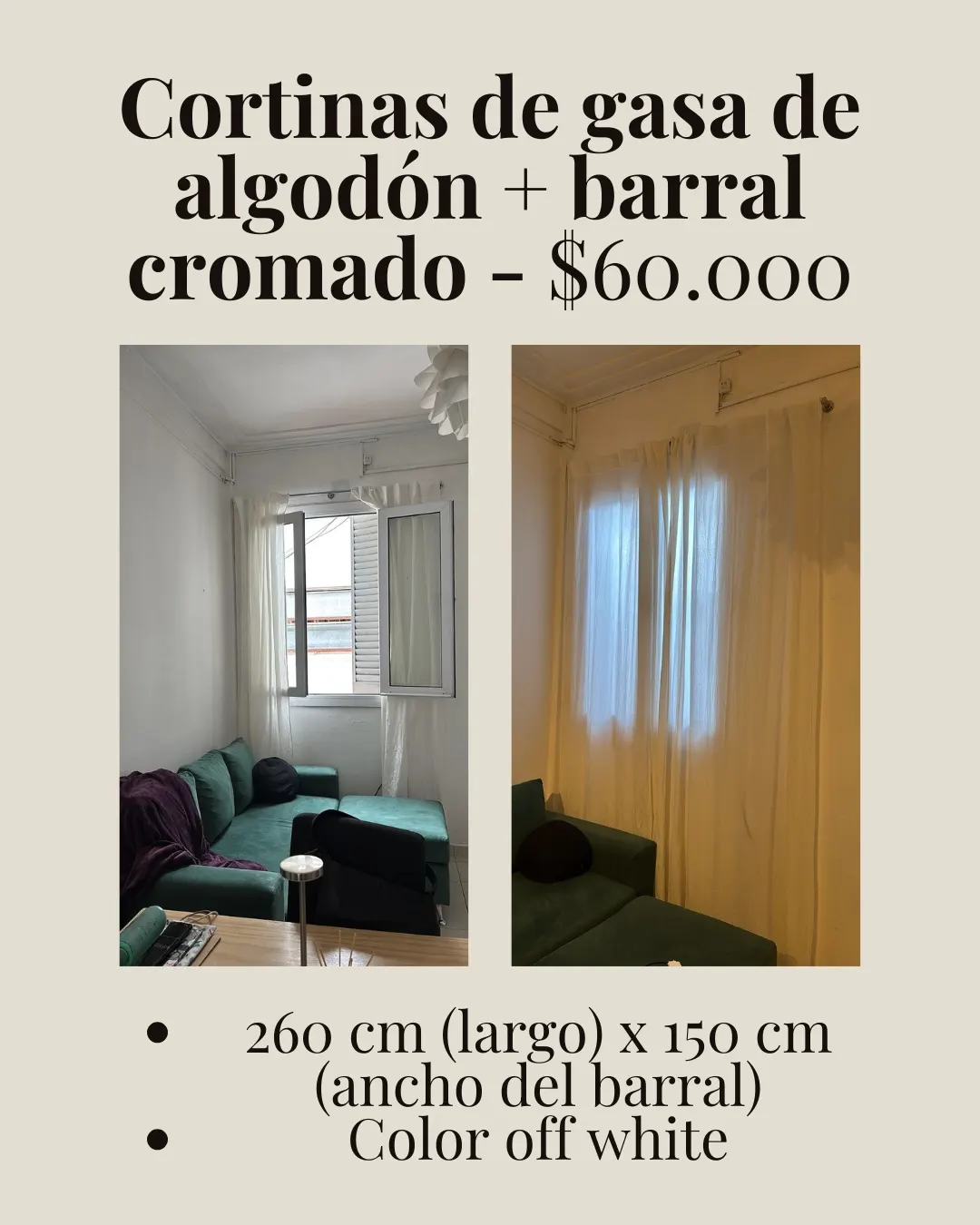 Cortina de gasa de algodón con barral cromado