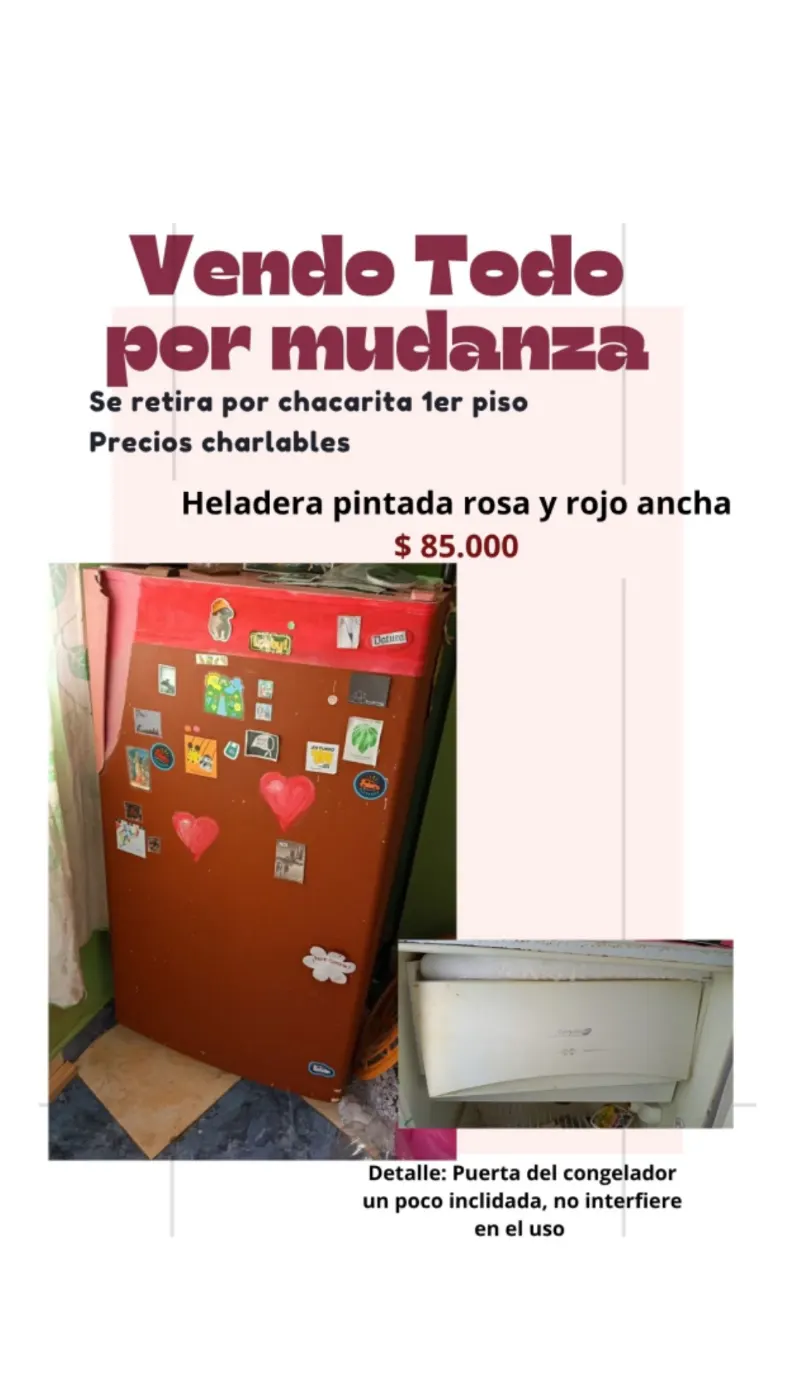 Heladera pintada de rosa y rojo