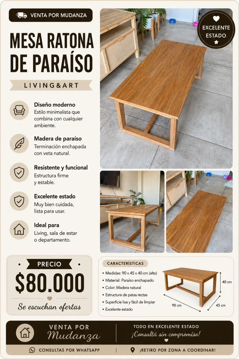 Mesa ratona de paraíso enchapada