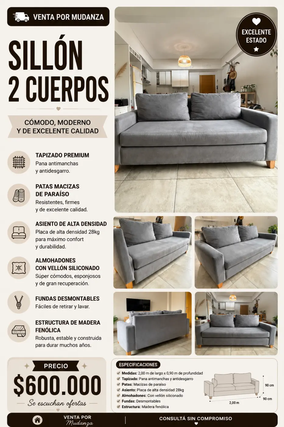 Sillon de tres cuerpos
