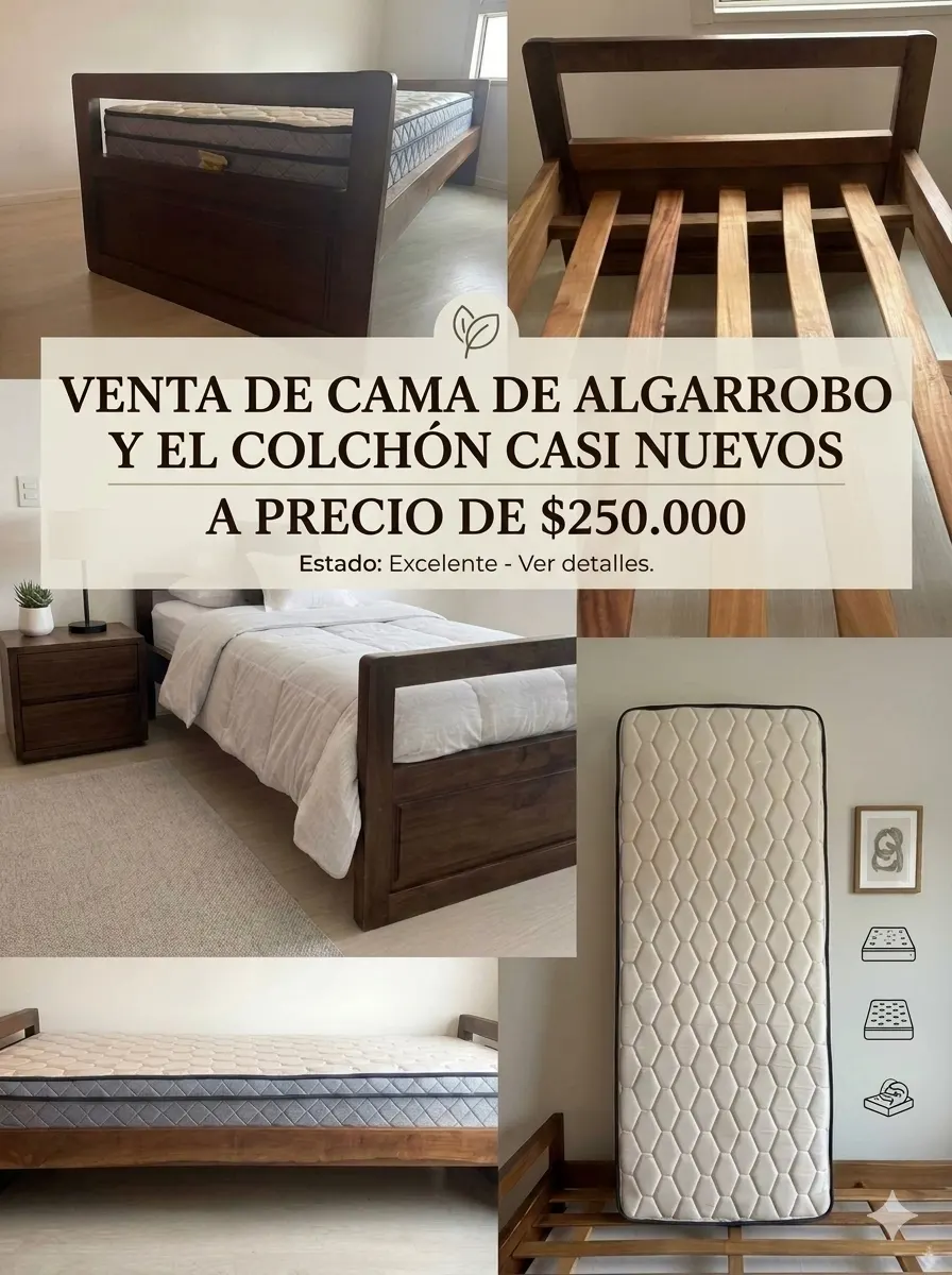 VENTA DE CAMA DE ALGARROBO Y COLCHON COMO NUEVOS